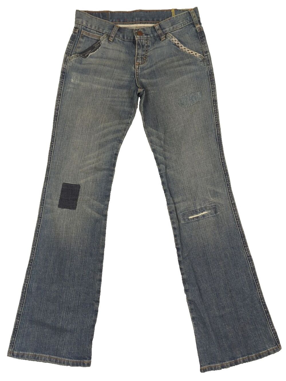 VTG X2 Women’s Jeans Flare Leg 29x31 Regular Blue Denim Embroidered Patchwork